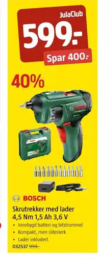 Jula Skrutrekker med lader 4,5 Nm 1,5 Ah 3,6 V, Medlemspris tilbud