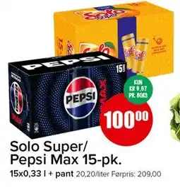 Spar Solo Super/Pepsi Max 15-pk tilbud