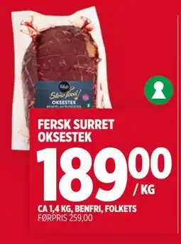 Meny FERSK SURRET OKSESTEK tilbud