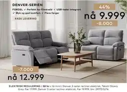 Skeidar Denver 2-seter recliner elektrisk tilbud