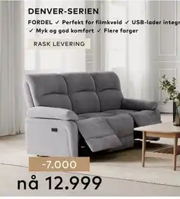 Skeidar Denver 3-seter recliner elektrisk tilbud