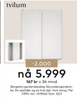Skeidar Bergamo garderobeskap Skyvedørsgarderobe tilbud