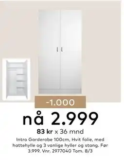 Skeidar Intro Garderobe 100cm tilbud