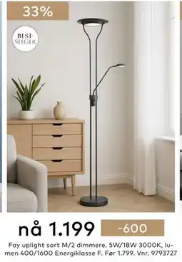 Skeidar Fay uplight sort M/2 dimmere tilbud