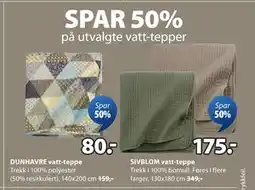 JYSK SPAR 50% på utvalgte vatt-tepper tilbud