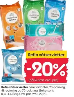 Rusta Refin våtservietter tilbud