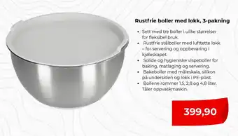 Rustfrie boller med lokk, 3-pakning