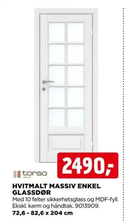 jem & fix HVITMALT MASSIV ENKEL GLASSDØR tilbud