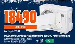Obs Bygg MILL COMPACT PRO WIFI VARMEPUMPE 5200 W, FERDIG MONTERT tilbud
