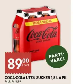 Coop Mega COCA-COLA UTEN SUKKER 1,5 L 6 PK tilbud