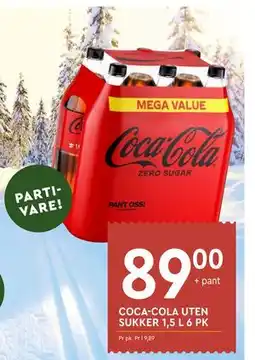 Coop Mega COCA-COLA UTEN SUKKER 1,5 L 6 PK tilbud