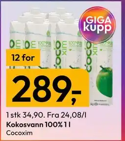 Gigaboks Kokosvann 100% 1 l tilbud