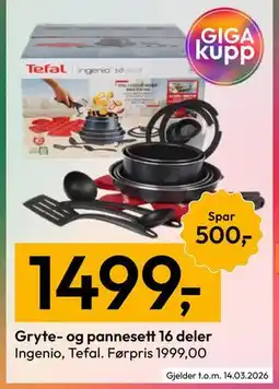 Gigaboks Gryte- og pannesett 16 deler tilbud