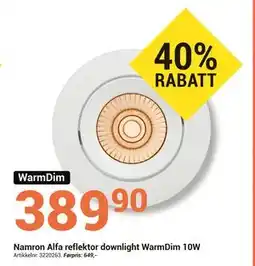 Elektroimportøren Namron Alfa reflektor downlight WarmDim 10W tilbud