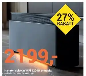Namron gulvovn WiFi 2200W antrasitt