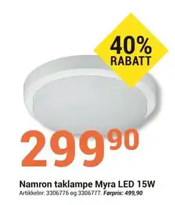 Elektroimportøren Namron taklampe Myra LED 15W tilbud