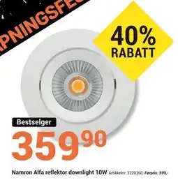 Elektroimportøren Namron Alfa reflektor downlight 10W tilbud