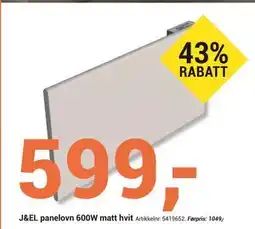 Elektroimportøren J&EL panelovn 600W matt hvit tilbud