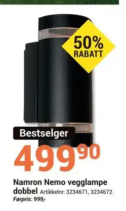 Elektroimportøren Namron Nemo vegglampe dobbel tilbud