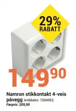 Elektroimportøren Namron stikkontakt 4-veis påvegg tilbud