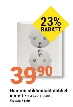 Elektroimportøren Namron stikkontakt dobbel innfelt tilbud