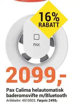 Elektroimportøren Pax Calima helautomatisk baderomsvifte m/Bluetooth tilbud