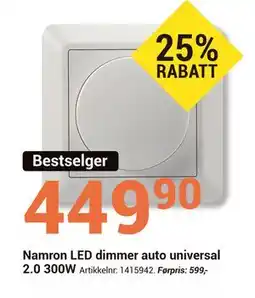 Elektroimportøren Namron LED dimmer auto universal 2.0 300W tilbud