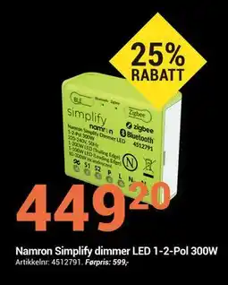 Elektroimportøren Namron Simplify dimmer LED 1-2-Pol 300W tilbud