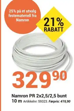 Elektroimportøren Namron PR 2x2,5/2,5 bunt 10 m tilbud