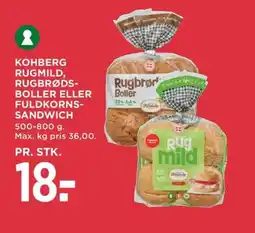 Meny Kohberg rugmild, rugbrøds- boller eller fuldkorns sandwich - tilbud