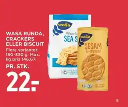 Meny Wasa runda, crackers eller biscuit tilbud