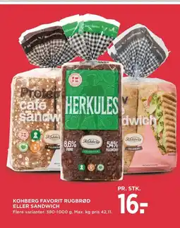Meny Kohberg favorit rugbrød eller sandwich tilbud