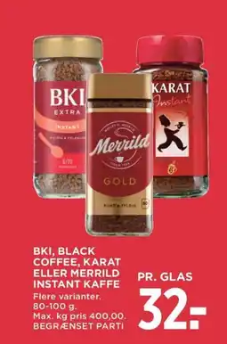 Meny Bki, black coffee, karat eller merrild instant kaffe tilbud