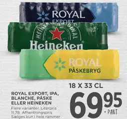 Meny Royal export, ipa, blanche, påske eller heineken tilbud