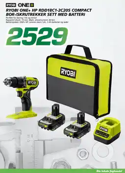 Coop Byggmix Ryobi one+ hp rdd18c1-2c20s compact bor-iskrutrekker sett med batteri tilbud
