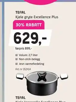 ELON TEFAL Kjele gryte Excellence Plus tilbud