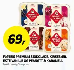 Bunnpris FLØTEIS PREMIUM SJOKOLADE, KIRSEBÆR, EKTE VANILJE OG PEANØTT & KARAMELL tilbud