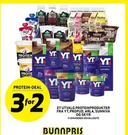 Bunnpris ET UTVALG PROTEIN PRODUKTER FRA YT, PROPUD, ARLA, SUNNIVA OG SKYR tilbud