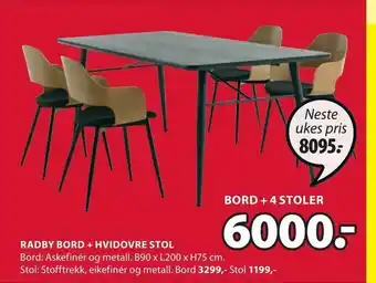 JYSK RADBY BORD + HVIDOVRE STOL tilbud