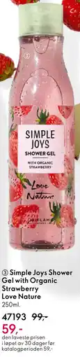 Oriflame Simple Joys Shower Gel with Organic Strawberry Love Nature tilbud