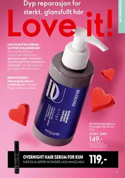 Oriflame DUOLOGI Bond Repair Overnight Hair Serum tilbud