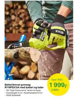 Felleskjøpet Batteridrevet grensag RY18PSX15A med batteri og lader tilbud