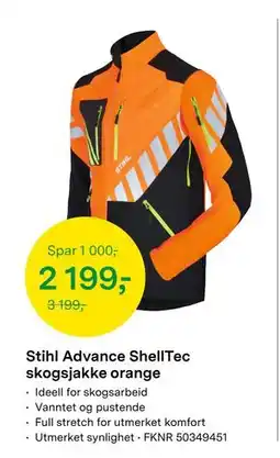 Felleskjøpet Stihl Advance ShellTec skogsjakke orange tilbud