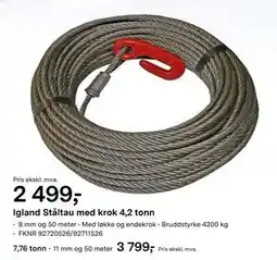 Felleskjøpet Igland Ståltau med krok 4,2 tonn tilbud