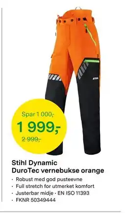 Felleskjøpet Stihl Dynamic DuroTec vernebukse orange tilbud