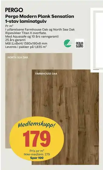 Coop Byggmix Pergo Modern Plank Sensation 1-stav laminatgulv tilbud