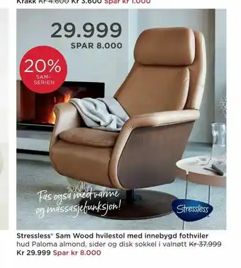 Møbelringen Stressless® Sam Wood hvilestol med innebygd fothviler tilbud