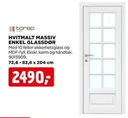 jem & fix HVITMALT MASSIV ENKEL GLASSDØR tilbud