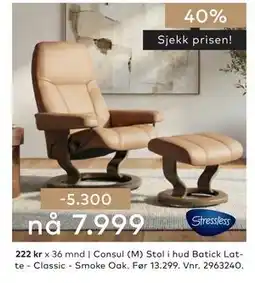 Skeidar Consul (M) Stol i hud Batick Latte - Classic - Smoke Oak tilbud