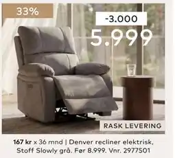 Skeidar Denver recliner elektrisk tilbud
